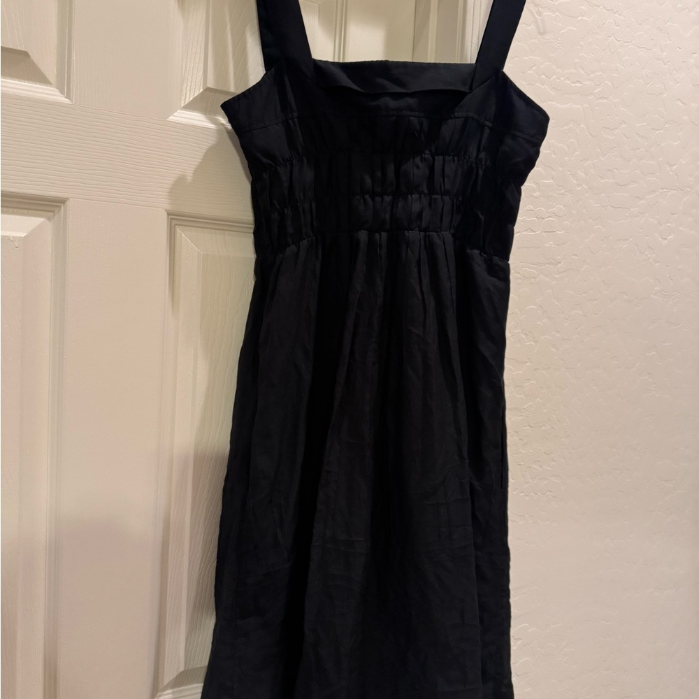 Vince Pintuck Silk Cotton Blend Midi Embroidered Dress-Size 8 black ruched